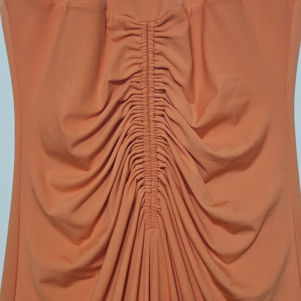 Badgley Mischka Dress Size 0 Fit X Orange Halter Ruched Sleeveless Long Maxi 350 - Picture 10 of 16